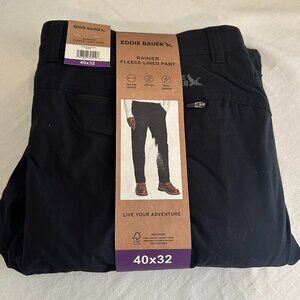 Eddie Bauer Men's Rainier Fleece Lined Pant Size 40X32 Black Stretch Fit (NEW)